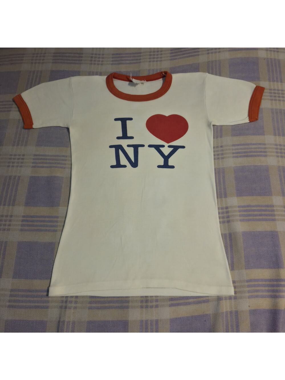 Vintage 70s I Love NEW YORK CITY NYC Ringer T Shirt Unique Soft Stretchy Rare